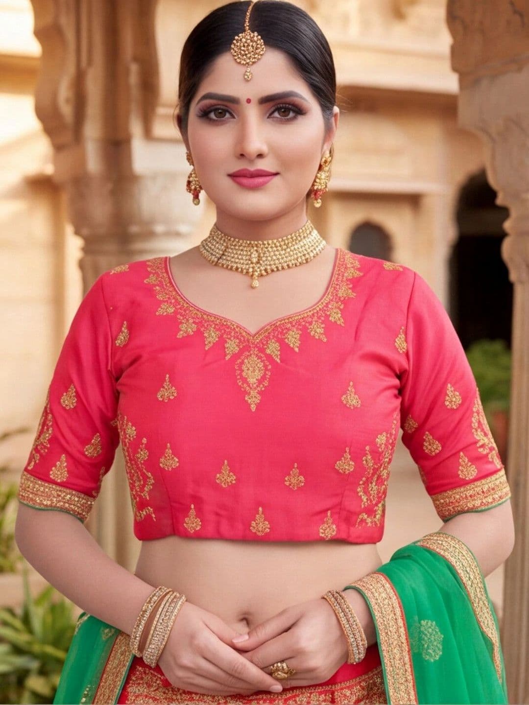 Mitera Embroidered Thread Work Semi-Stitched Lehenga & Unstitched Blouse With Dupatta thumbnail 7