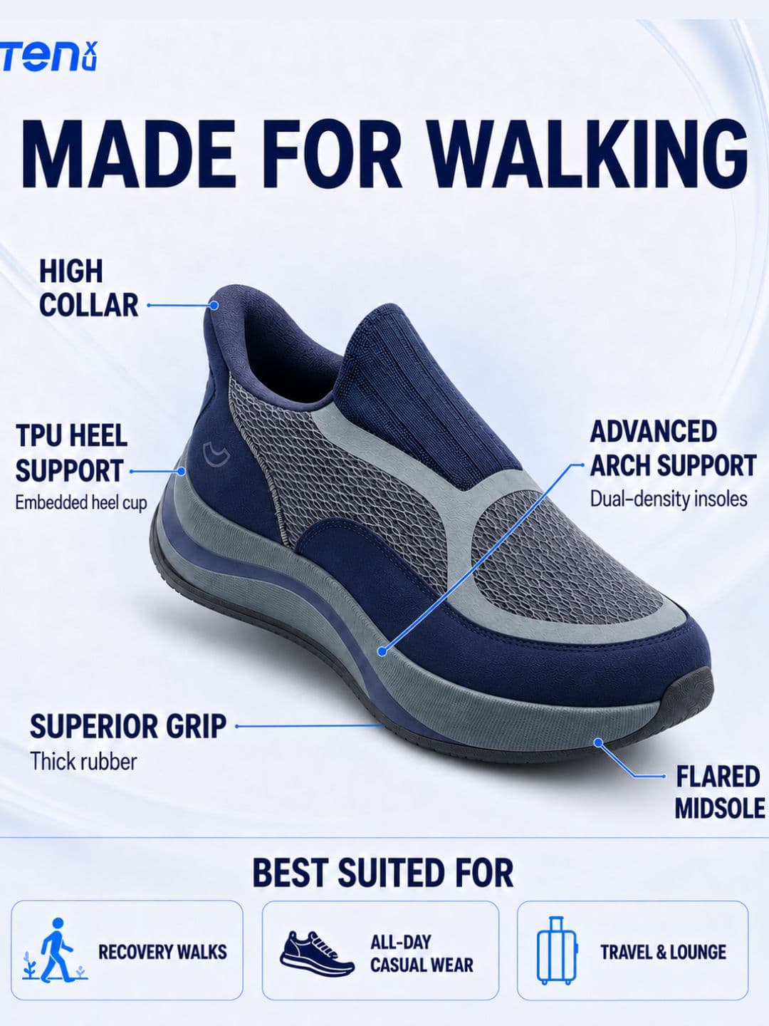 Ten x You Unisex Zenflo Arch Support Walking Slip On Shoes thumbnail 6