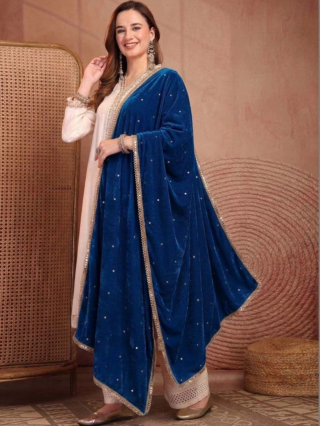 Clora Creation Women Velvet Mirror Work Dupatta thumbnail 2