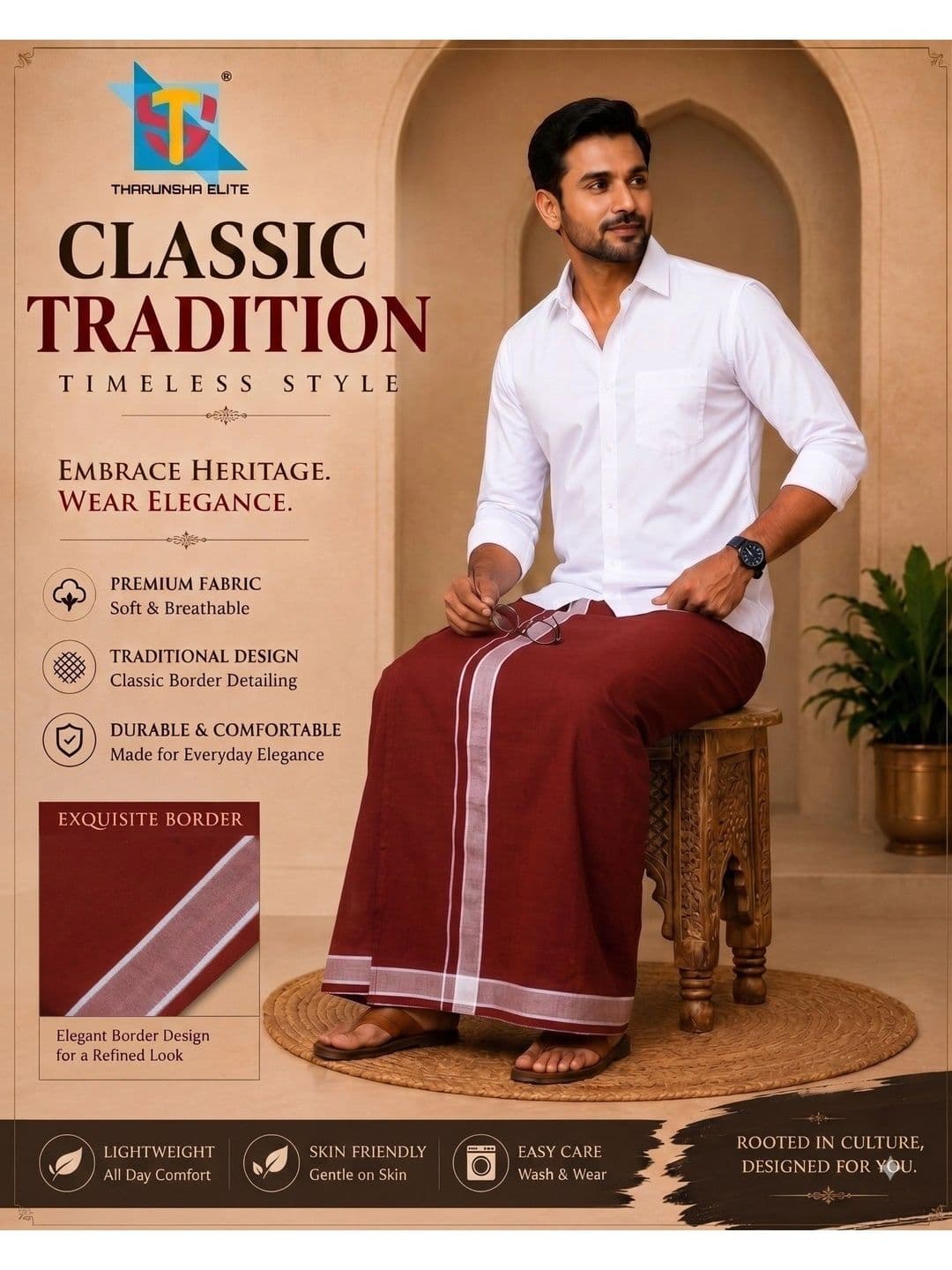 Tharunsha Elite Men Striped Cotton Dhoti Dhotis thumbnail 5
