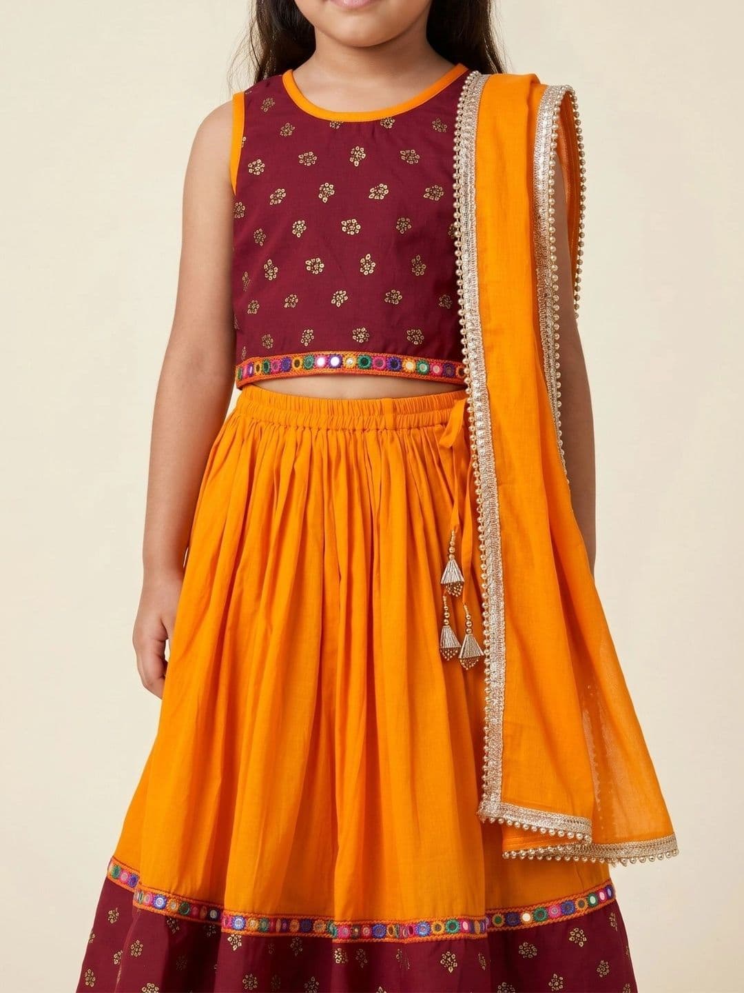 Desi Soota Girls Embellished Mirror Work Ready to Wear Lehenga & Blouse With Dupatta thumbnail 4