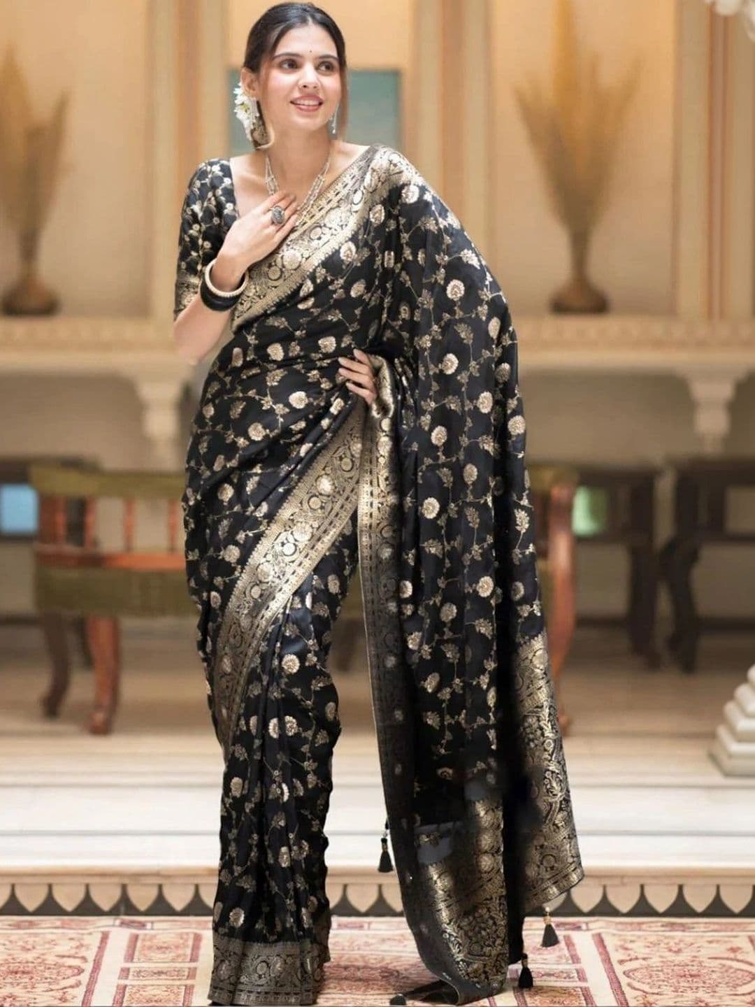 revika Woven Design Zari Art Silk Designer Kanjeevaram Saree thumbnail 3