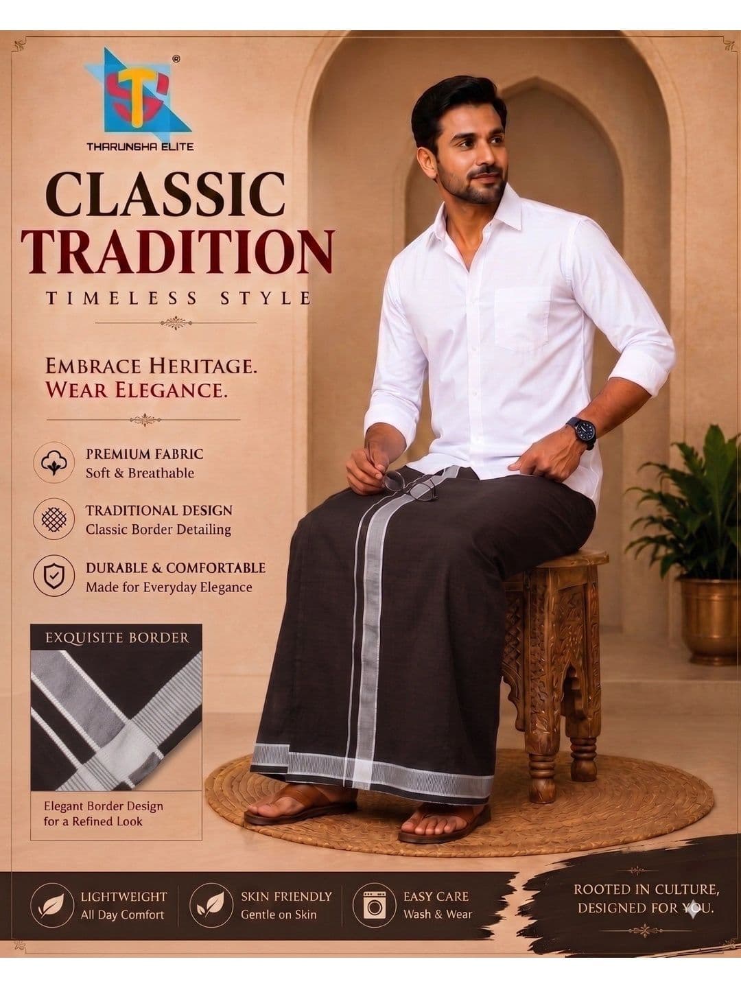 Tharunsha Elite Men Striped Cotton Dhoti Dhotis thumbnail 6