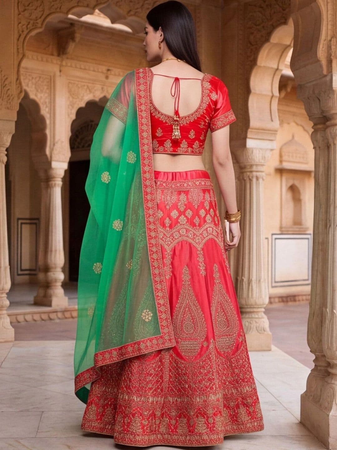Anouk Rustic Embroidered Semi-Stitched Lehenga & Unstitched Blouse With Dupatta thumbnail 7