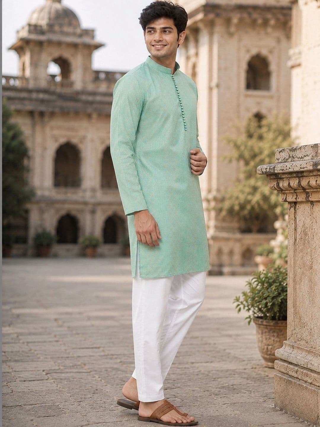 See Designs Mandarin Collar Geometric Embroidered Chanderi Silk Straight Kurta thumbnail 2