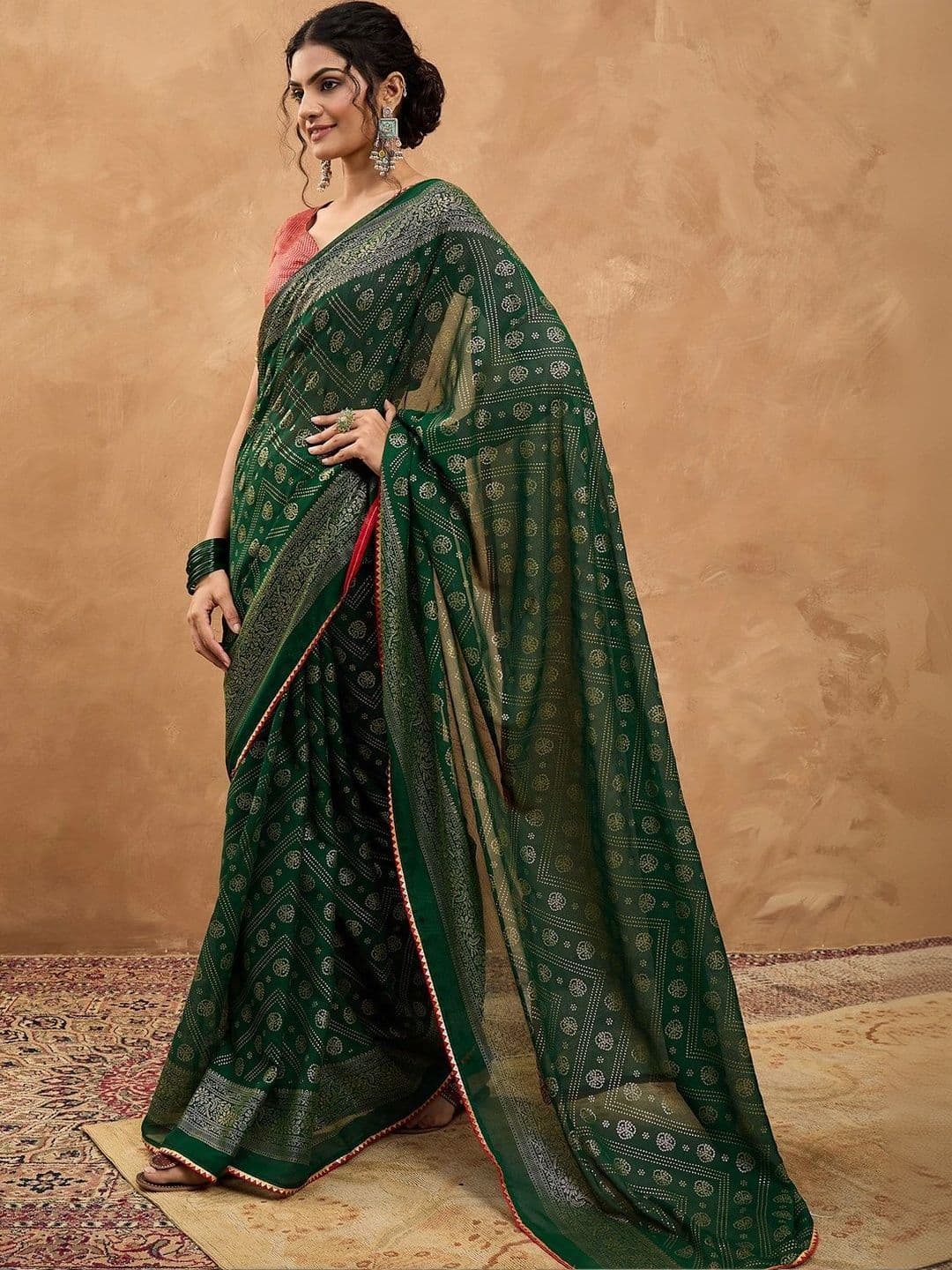 Sangria Woven Design Zari Poly Chiffon Designer Bandhani Saree thumbnail 6