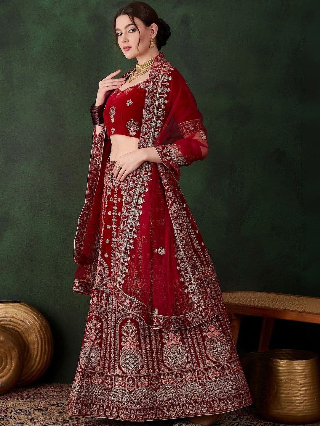 Mitera Embroidered Semi-Stitched Lehenga & Unstitched Blouse With Dupatta thumbnail 4