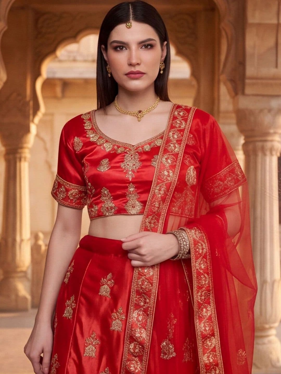 Anouk Rustic Embroidered Semi-Stitched Lehenga & Unstitched Blouse With Dupatta thumbnail 3