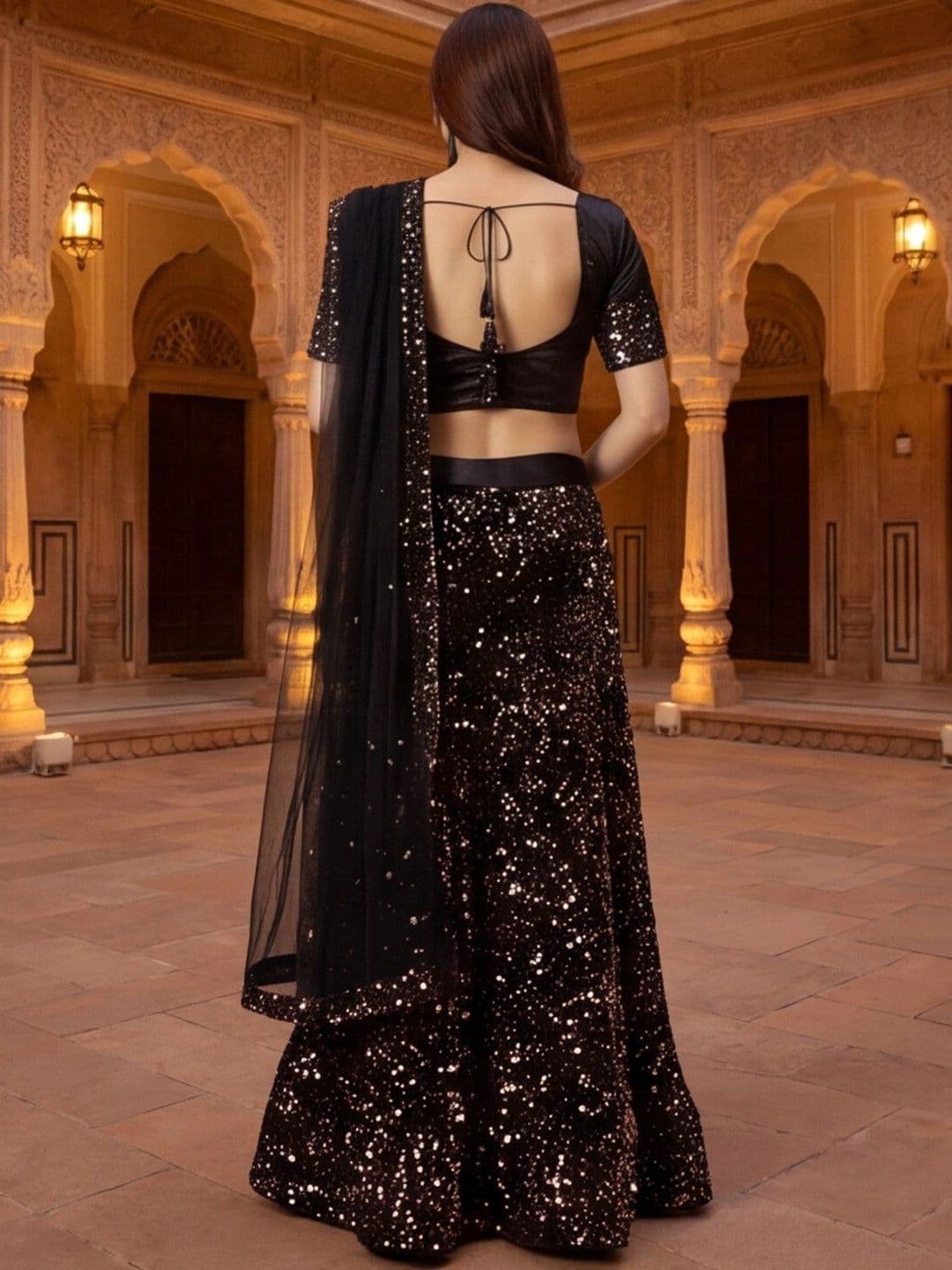 Anouk Rustic Embellished Sequinned Semi-Stitched Lehenga & Unstitched Blouse With Dupatta thumbnail 3