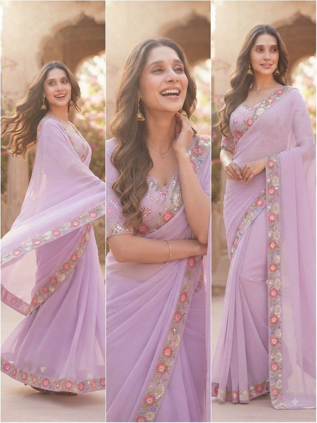 SmileyFashion Floral Embroidered Art Silk Saree thumbnail 3