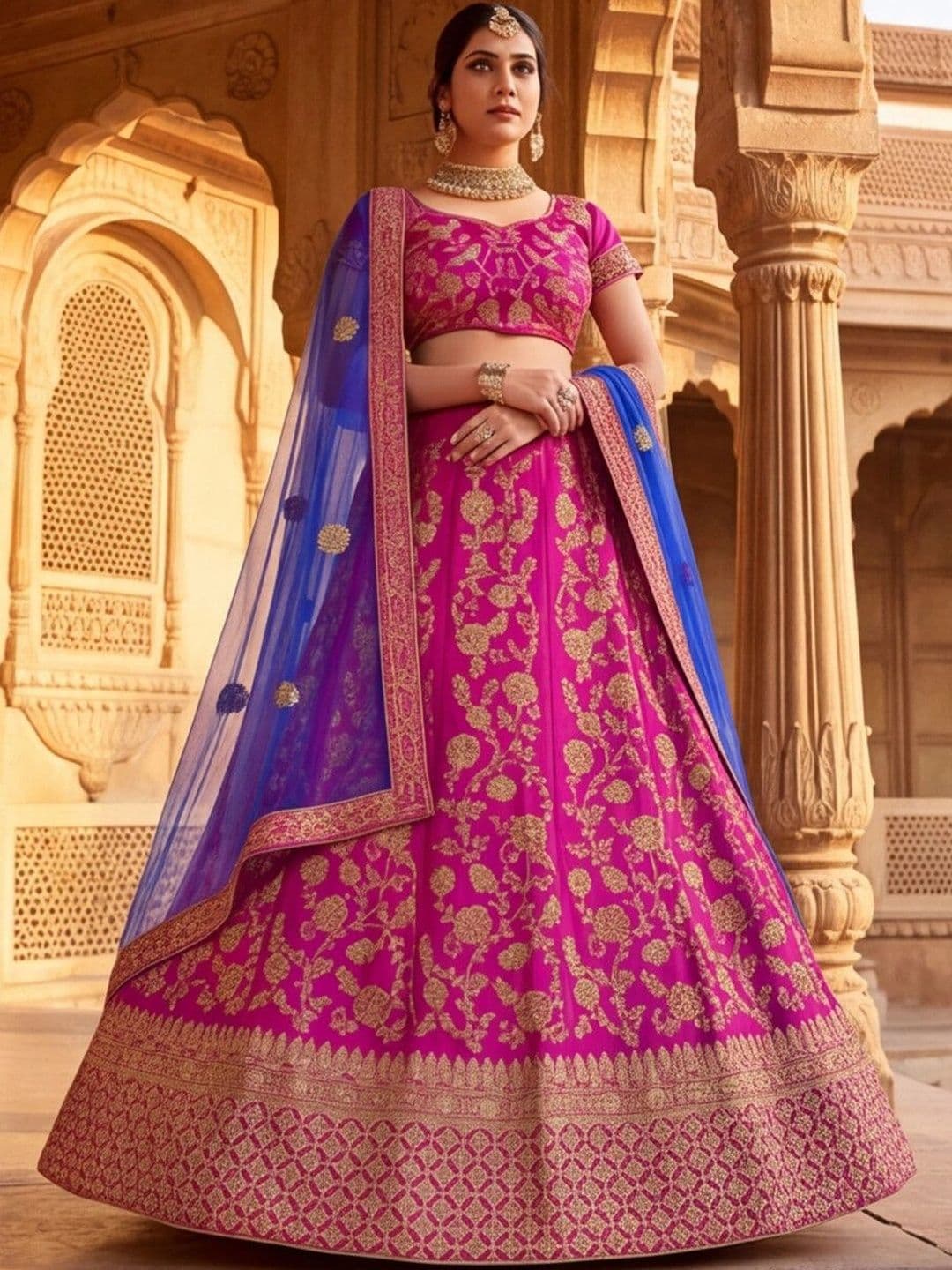 Anouk Rustic Embroidered Semi-Stitched Lehenga & Unstitched Blouse With Dupatta thumbnail 2