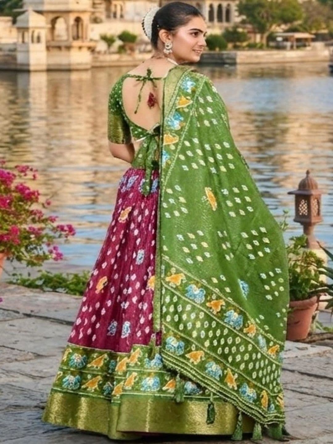 Anouk Ikat Semi-Stitched Lehenga & Unstitched Blouse With Dupatta thumbnail 6