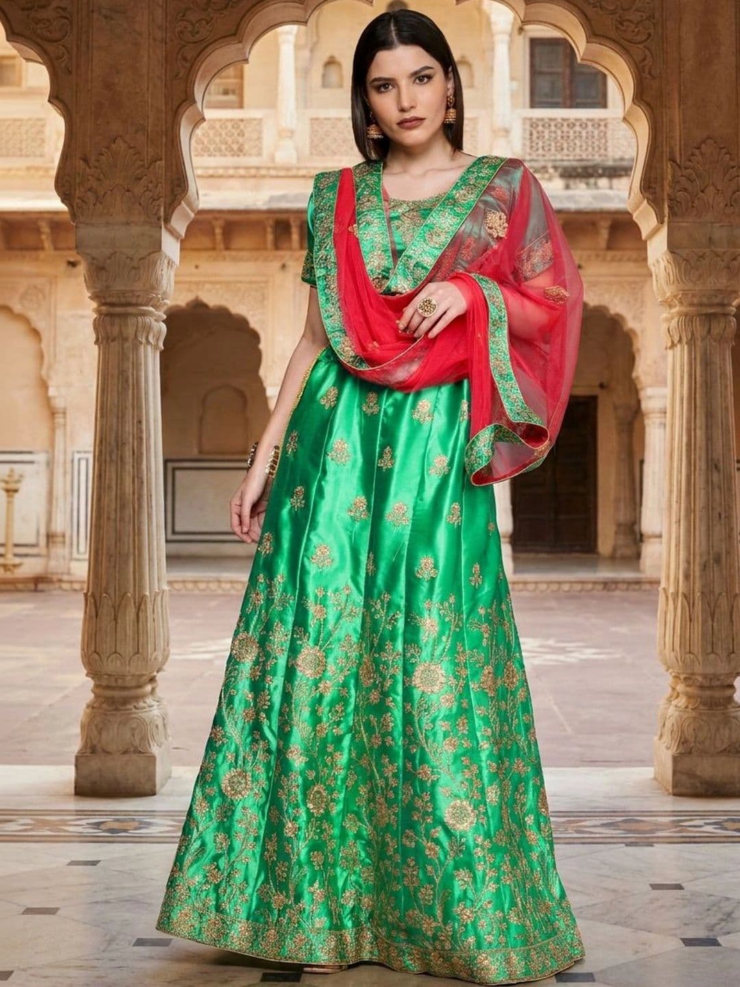 Anouk Rustic Embroidered Thread Work Semi-Stitched Lehenga & Unstitched Blouse With Dupatta - view 1