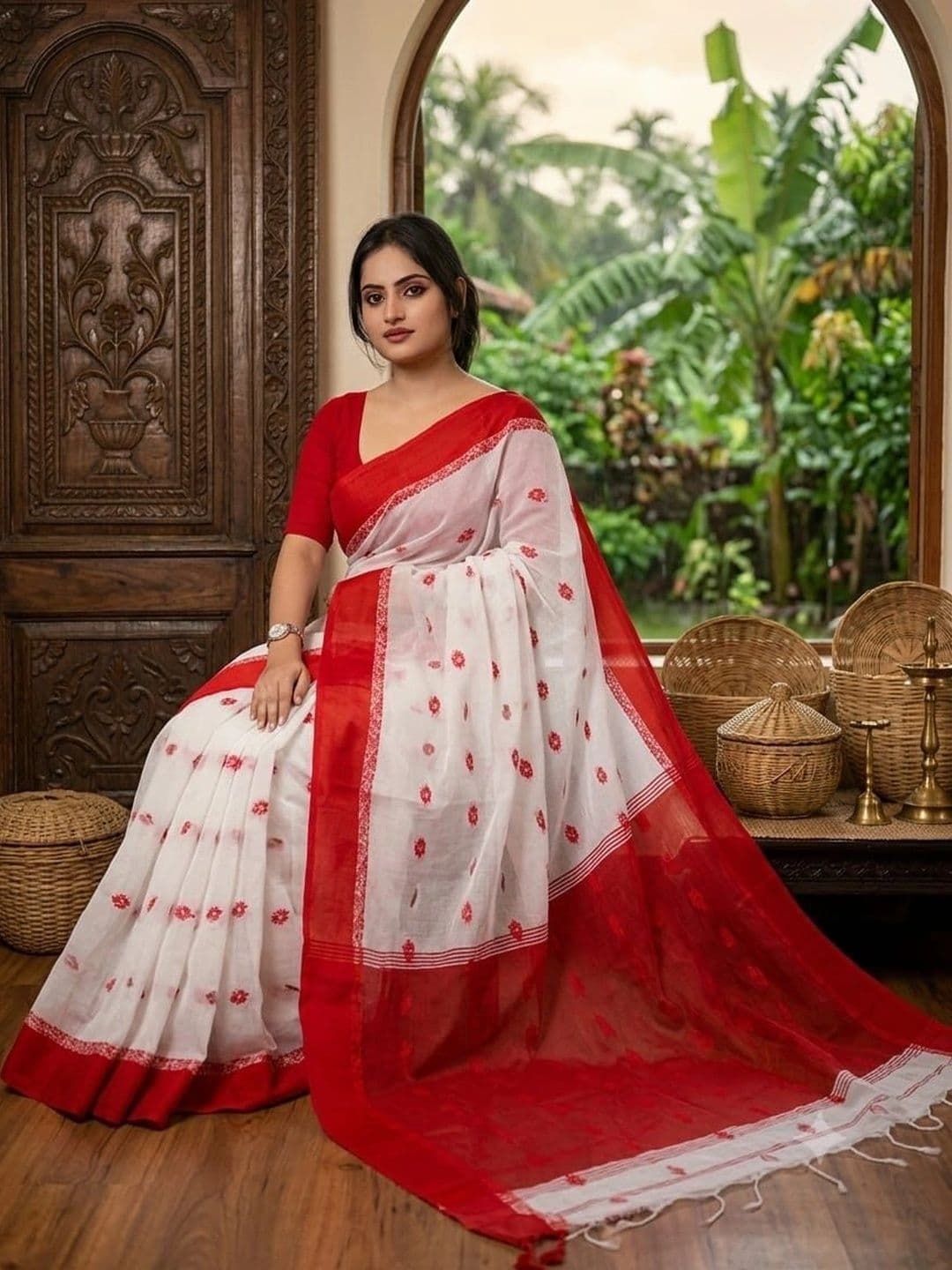 KALINI Embroidered Pure Cotton Khadi Saree - view 1