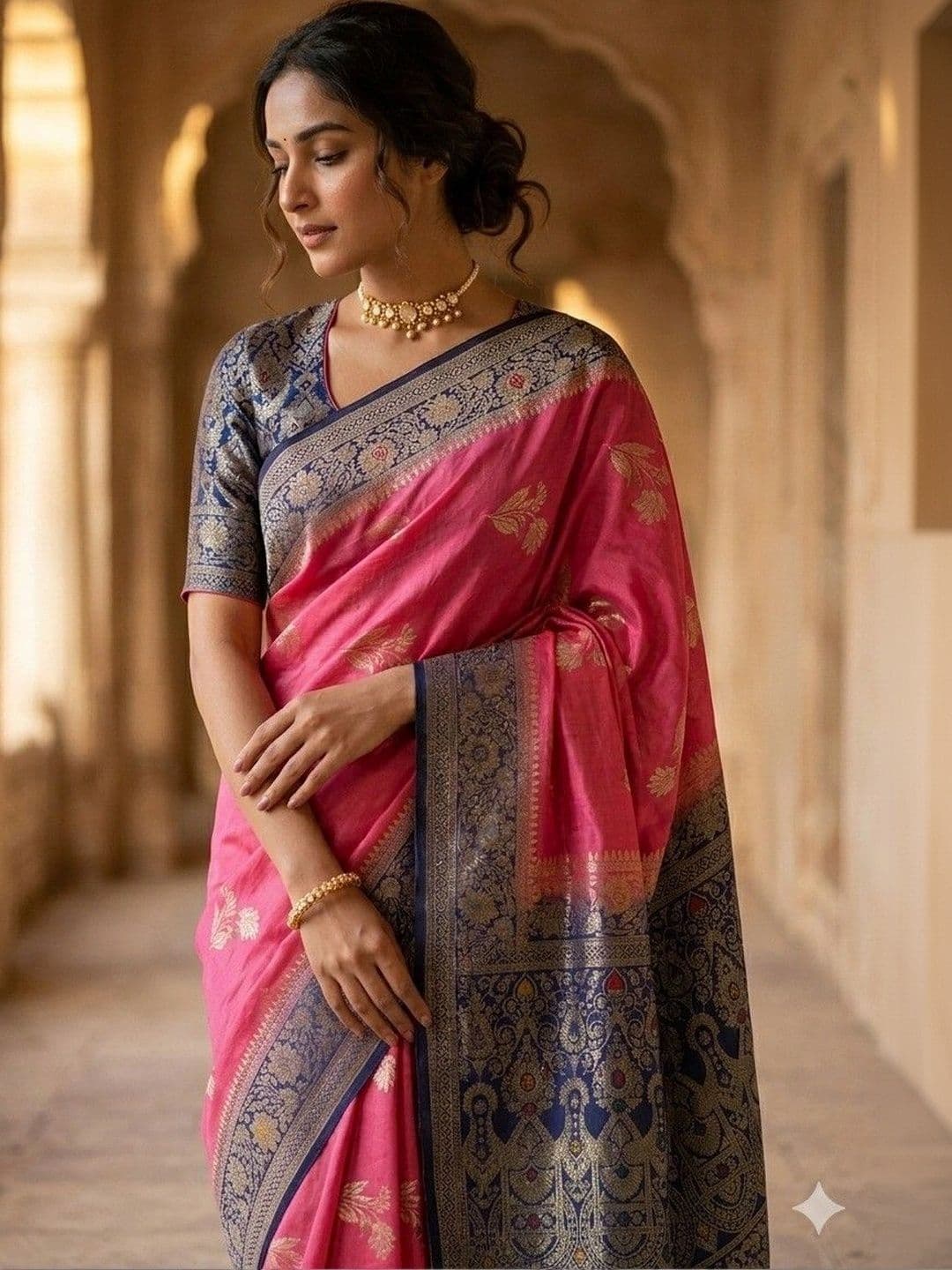 House of Neyvara Paisley Zari Silk Blend Banarasi Saree thumbnail 3