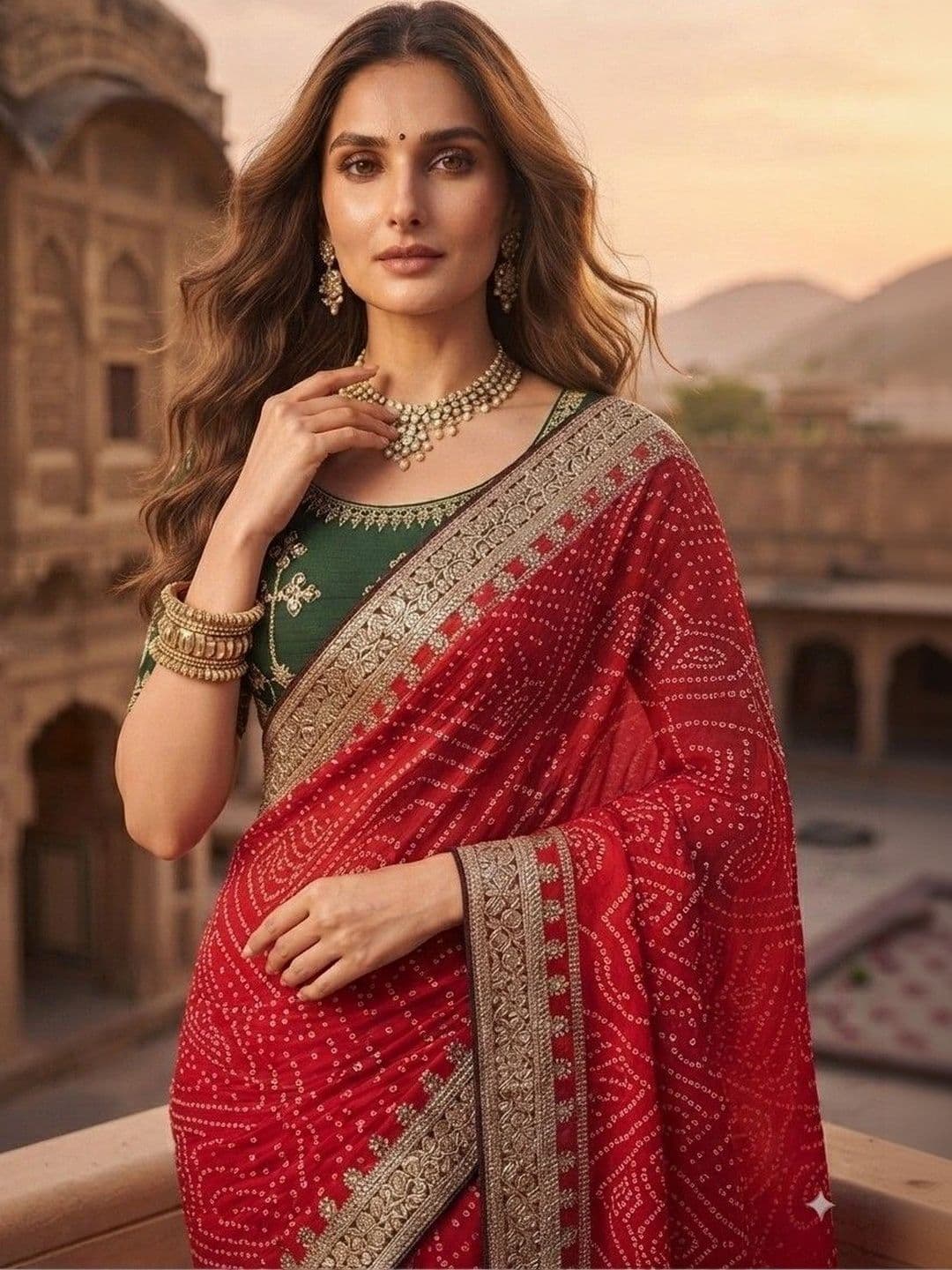 SmileyFashion Bandhani Zari Art Silk Designer Saree thumbnail 2