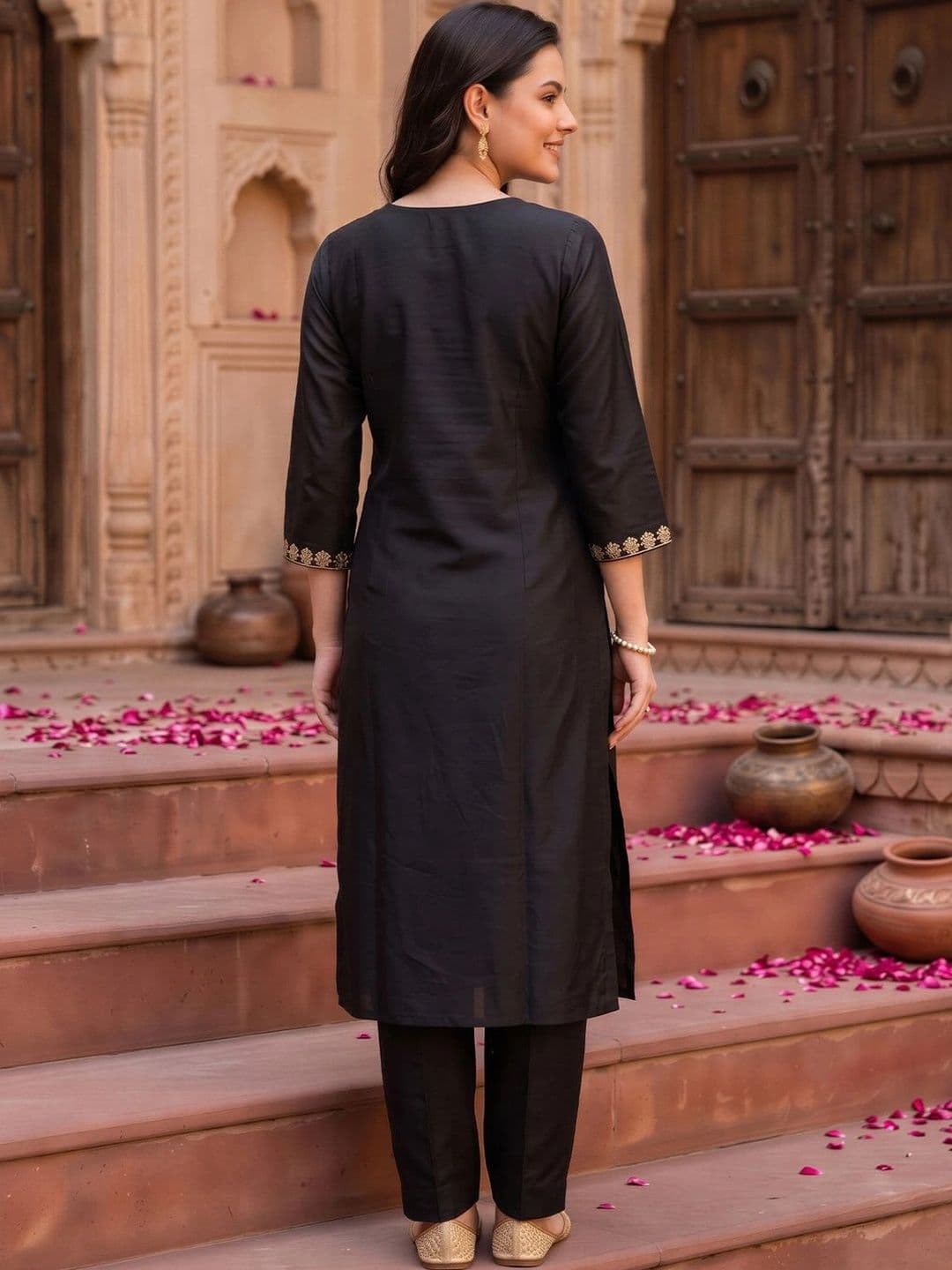 Indo Era Women Ethnic Motifs Embroidered Regular Thread Work Kurta with Trousers & With Dupatta thumbnail 3