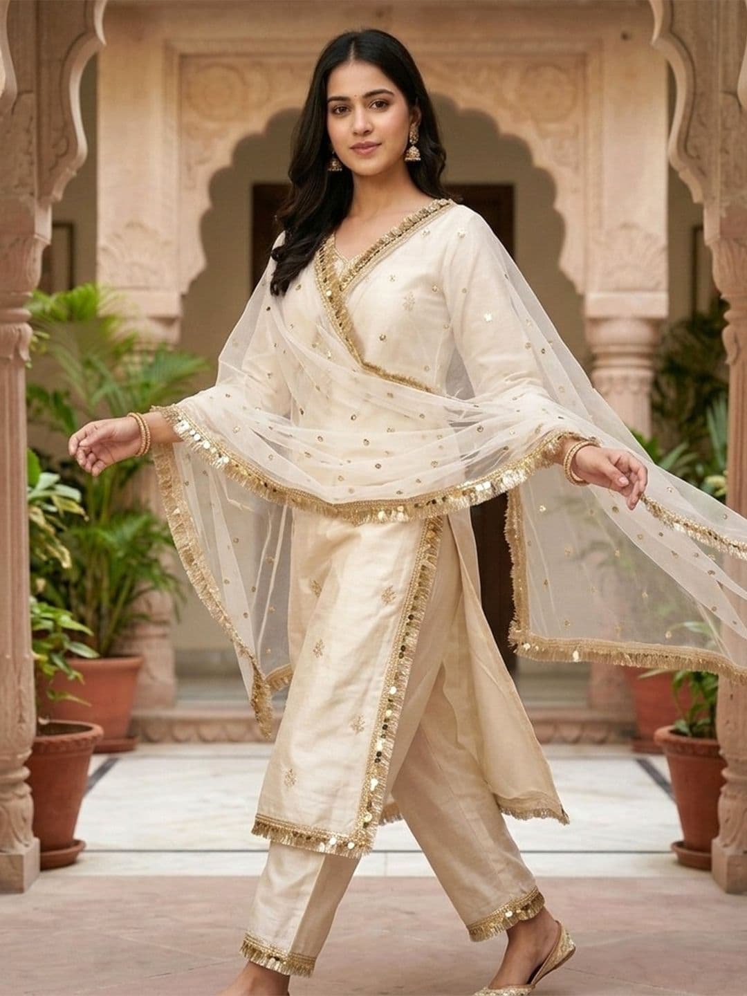 Navti Creations Embroidered Net Dupatta with Sequinned - view 1