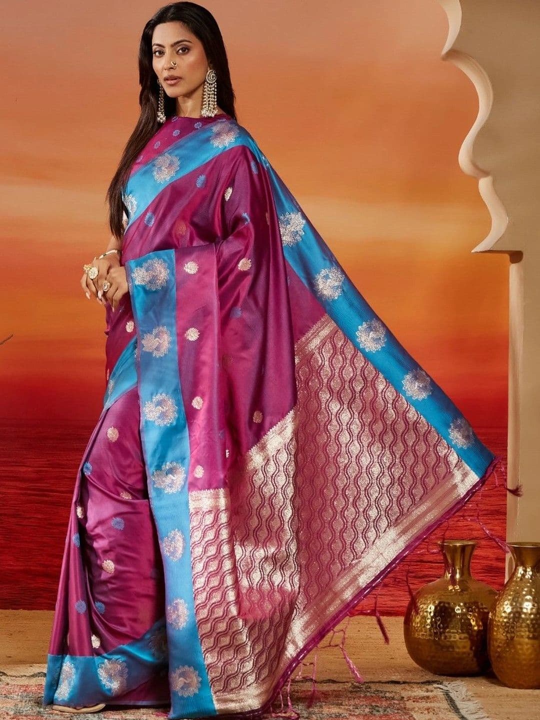 kasee Woven Design Zari Satin Designer Banarasi Saree thumbnail 3