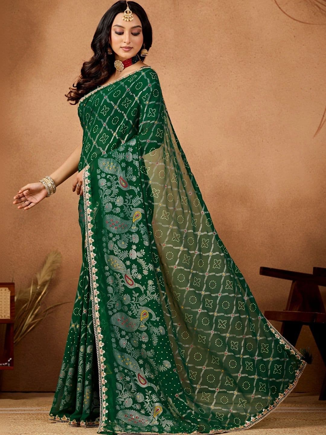 Mitera Bandhani Gotta Patti Poly Georgette Designer Bandhani Saree thumbnail 3