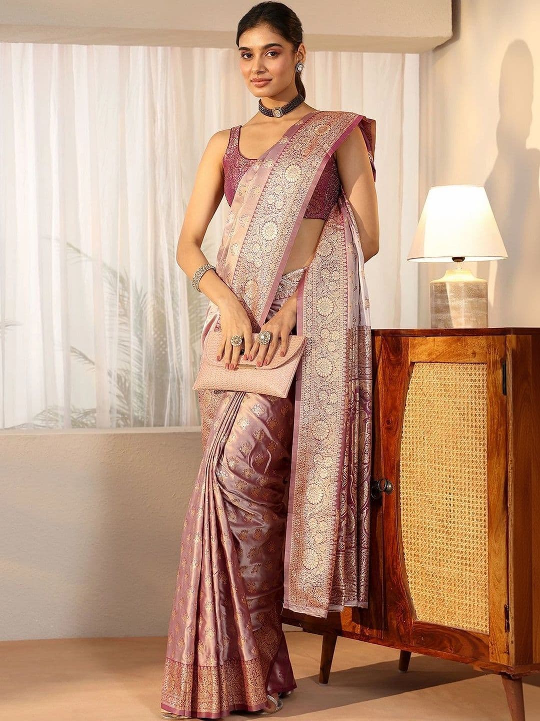 Libas Woven Design Zari Satin Saree - view 1