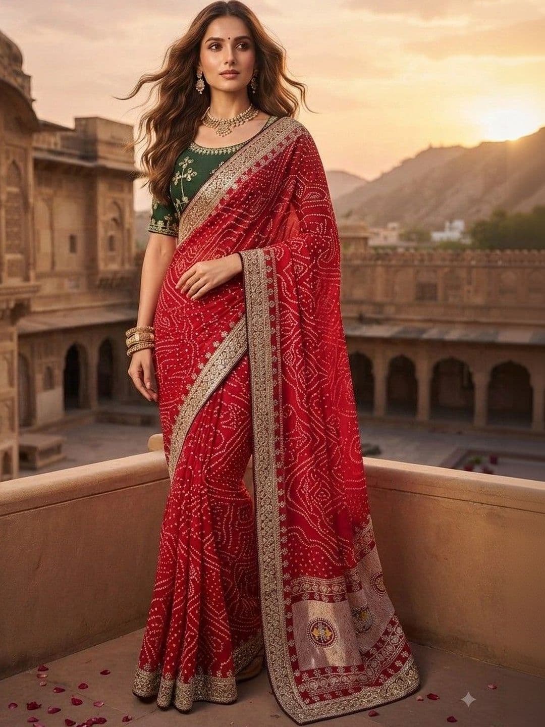 SmileyFashion Bandhani Zari Art Silk Designer Saree thumbnail 5