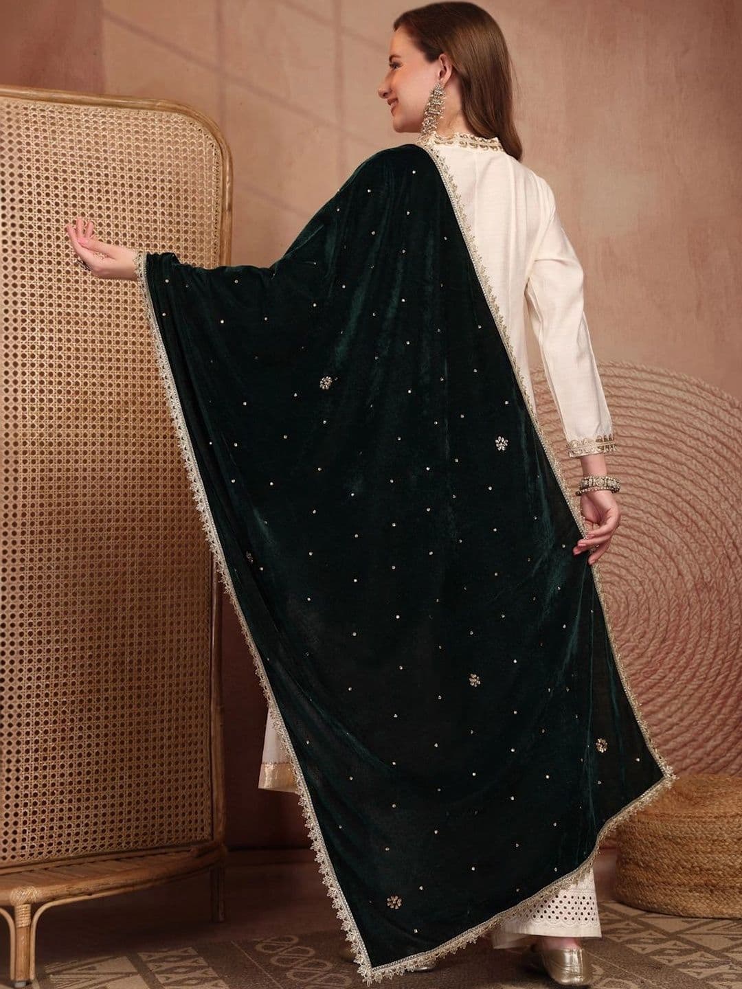 Clora Creation Velvet Dupatta with Sequinned thumbnail 7
