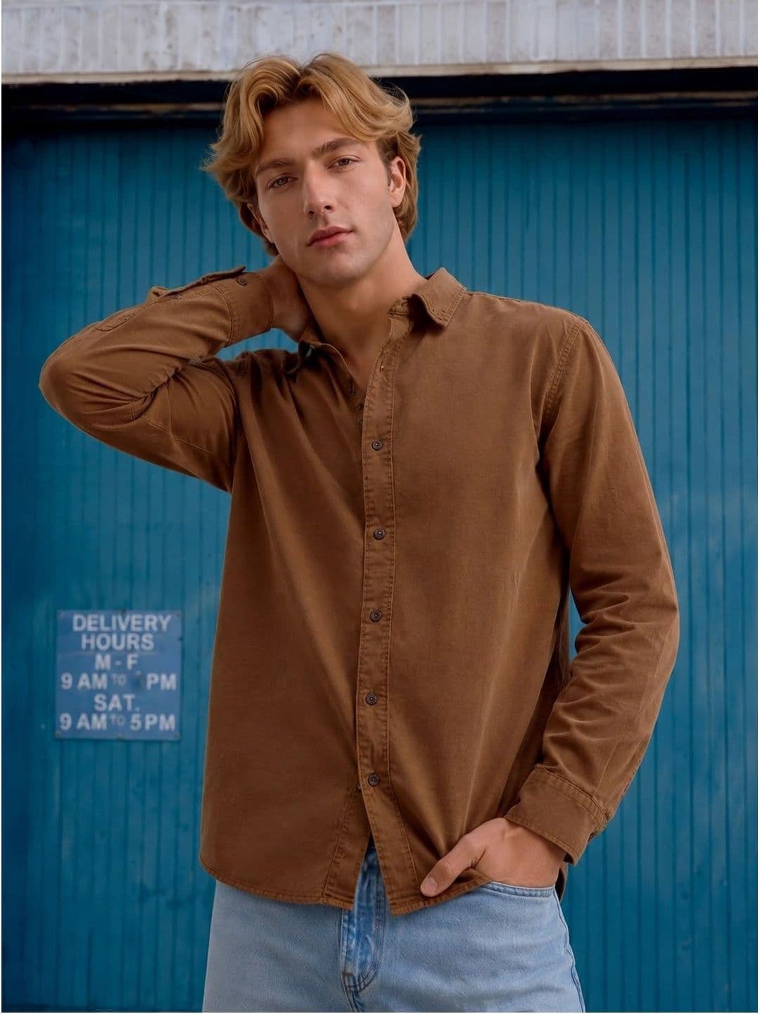 Bene Kleed Men Brown solid full sleeves Cotton Oversize Casual Shirt - view 1
