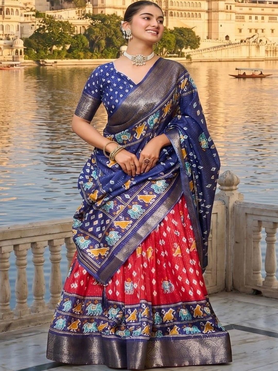Anouk Women Ikat Semi-Stitched Lehenga & Unstitched Blouse With Dupatta thumbnail 3
