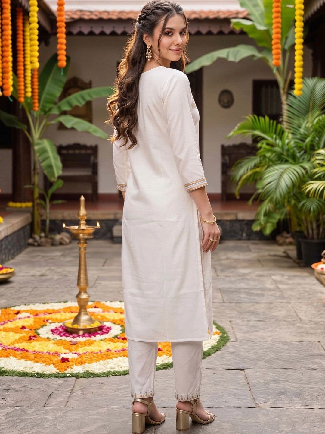 Indo Era Women Ethnic Motifs Embroidered Regular Thread Work Kurta with Trousers & With Dupatta thumbnail 5