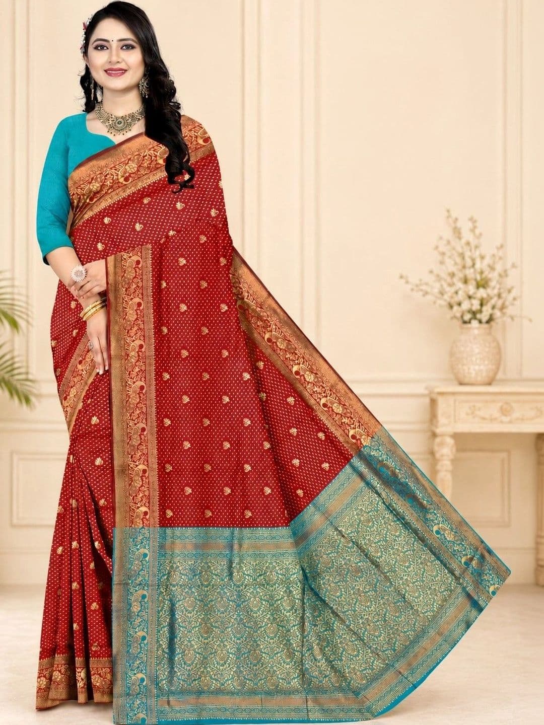 Moda Rapido Floral Women  Silk Blend Block Print Saree - view 1