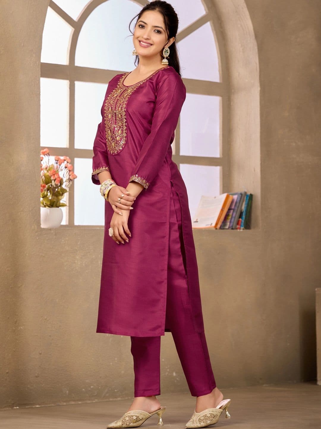 Sangria Embroidered Tunic with Trousers thumbnail 5