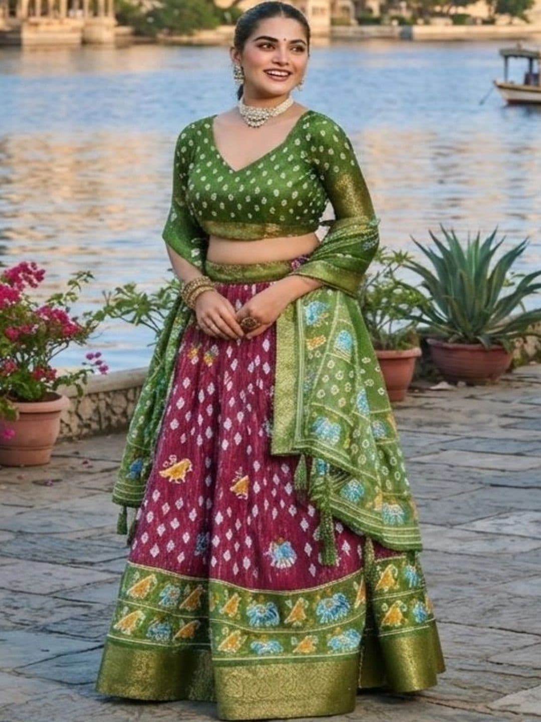 Anouk Ikat Semi-Stitched Lehenga & Unstitched Blouse With Dupatta thumbnail 3