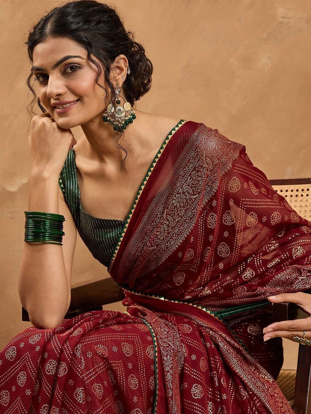 Sangria Embellished Gotta Patti Poly Chiffon Designer Bandhani Saree - view 1