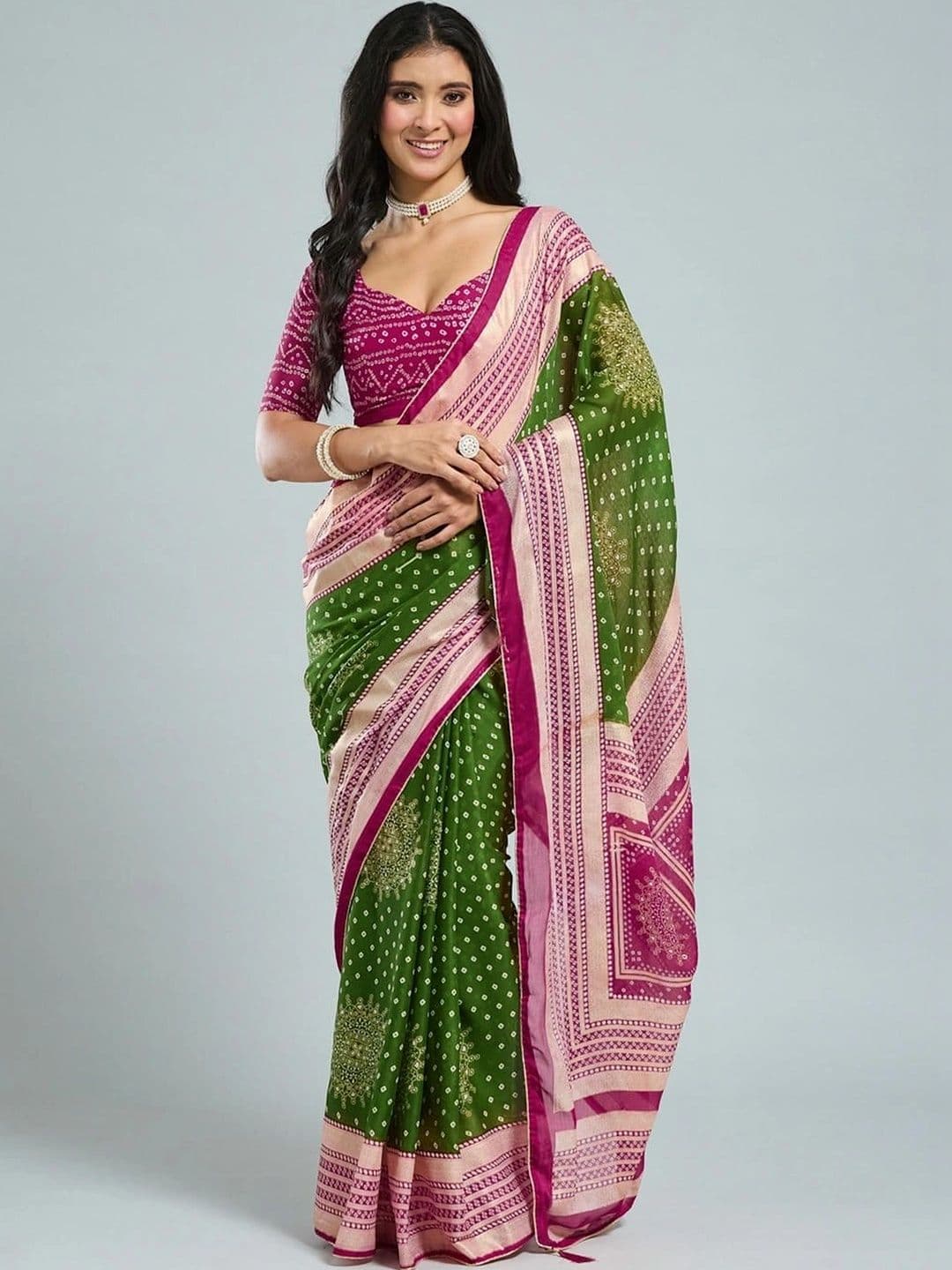 SAMANTHA Bandhani Printed Zari Georgette Saree - view 1