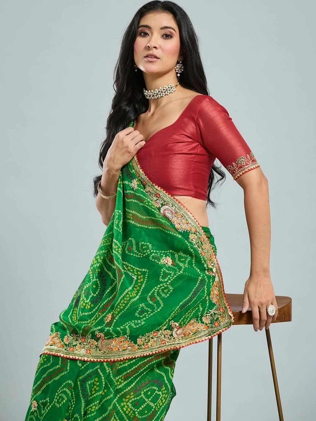 SAMANTHA Bandhani Embroidered Poly Georgette Bandhani Saree thumbnail 5