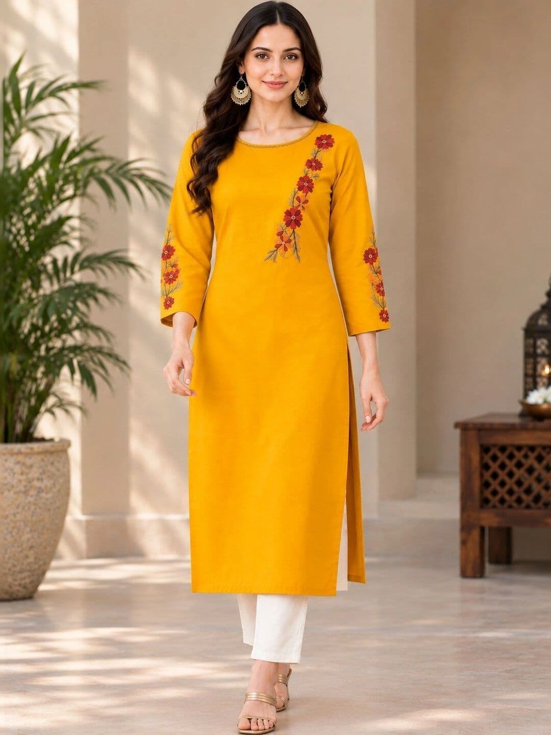 KALINI Women Floral Embroidered Thread Work Floral Kurta thumbnail 5