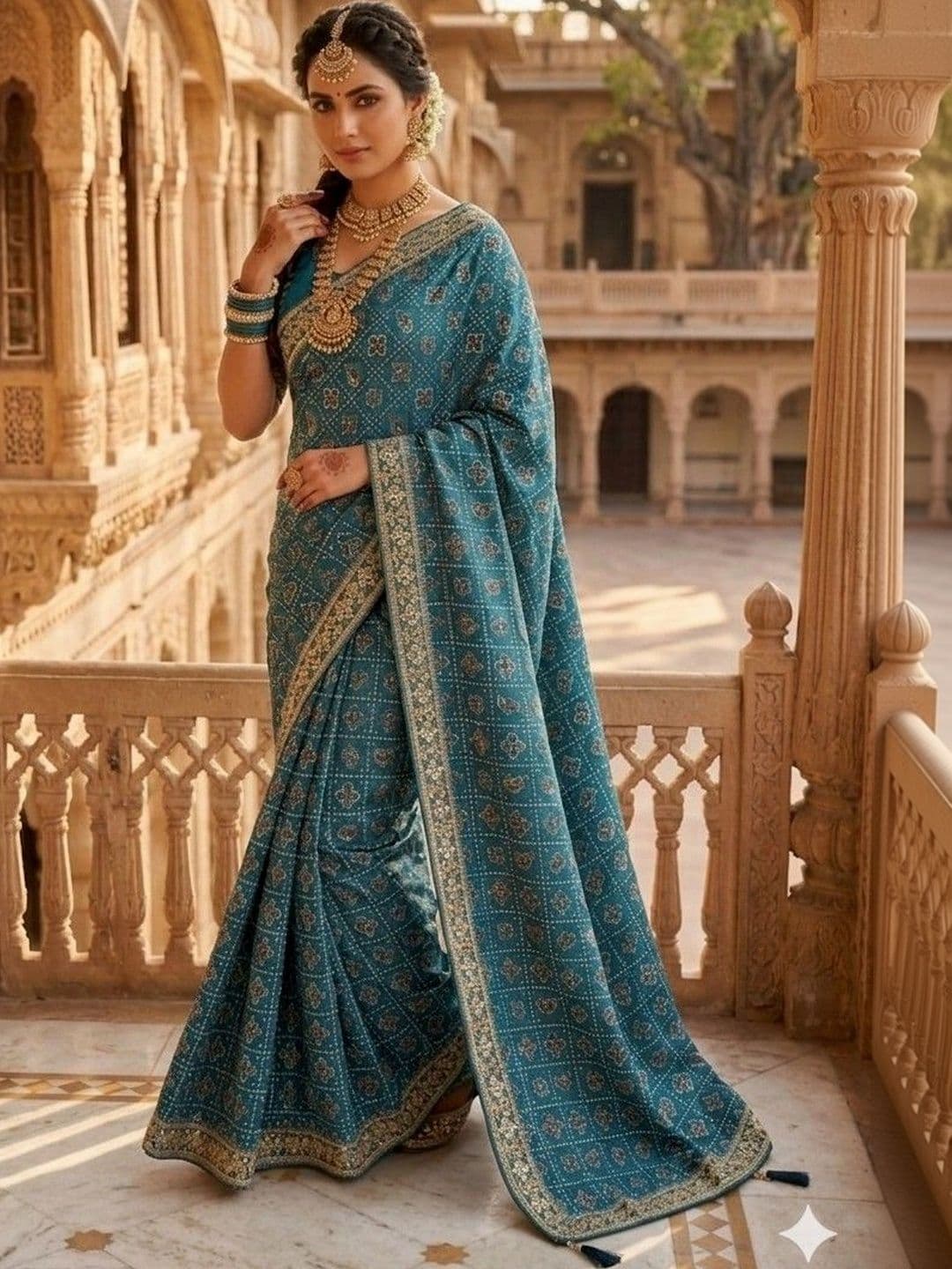 SmileyFashion Bandhani Zari Art Silk Designer Bandhani Saree thumbnail 3