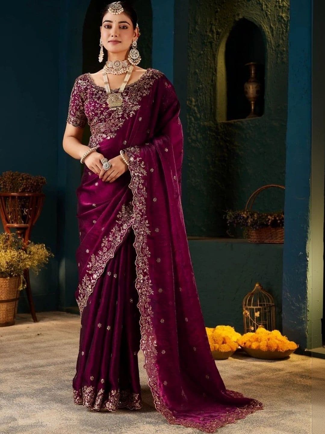 kantuba Women Embroidered Satin Banarasi Saree - view 1