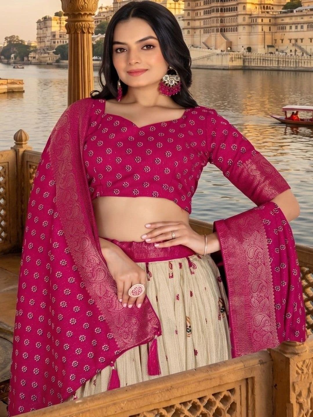 Anouk Semi-Stitched Lehenga & Unstitched Blouse With Dupatta thumbnail 4