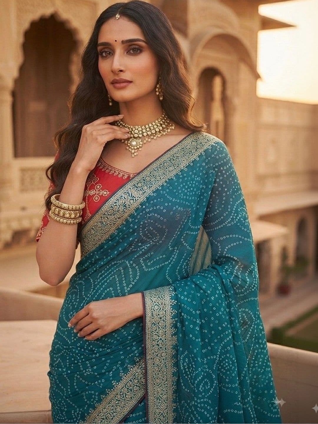 SmileyFashion Bandhani Embroidered Art Silk Designer Saree thumbnail 2