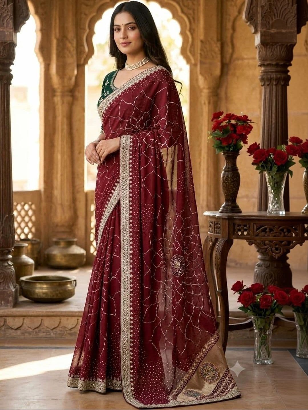 SmileyFashion Embellished Embroidered Art Silk Designer Saree thumbnail 4