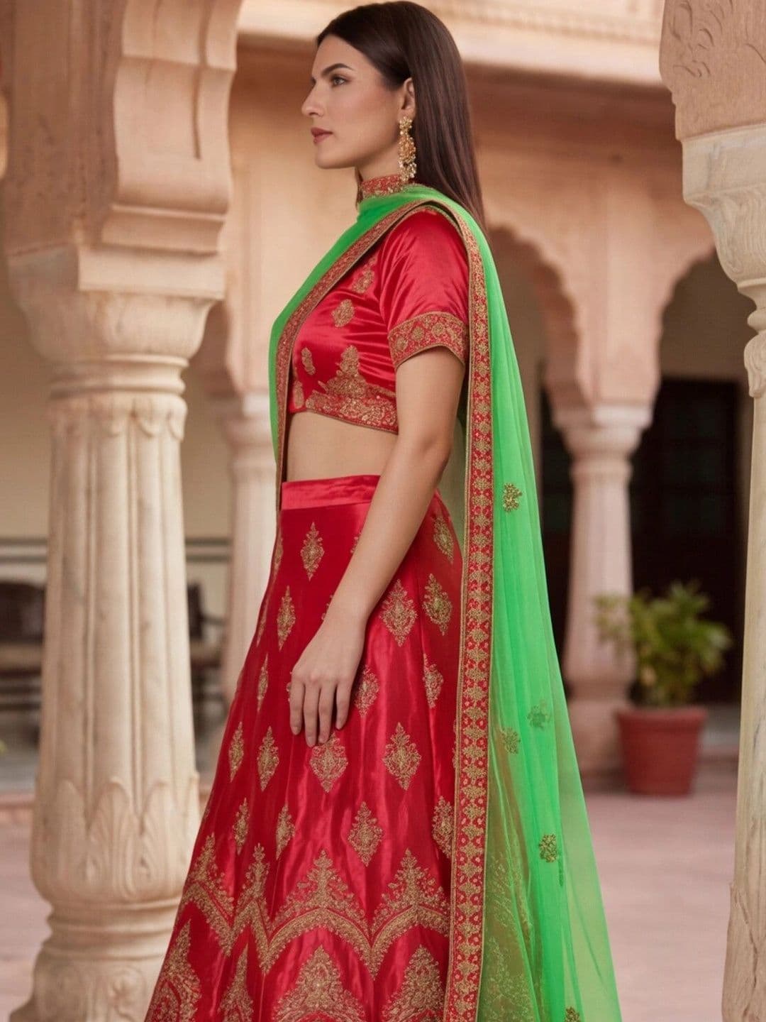 Mitera Embroidered Semi-Stitched Lehenga & Unstitched Blouse With Dupatta thumbnail 6