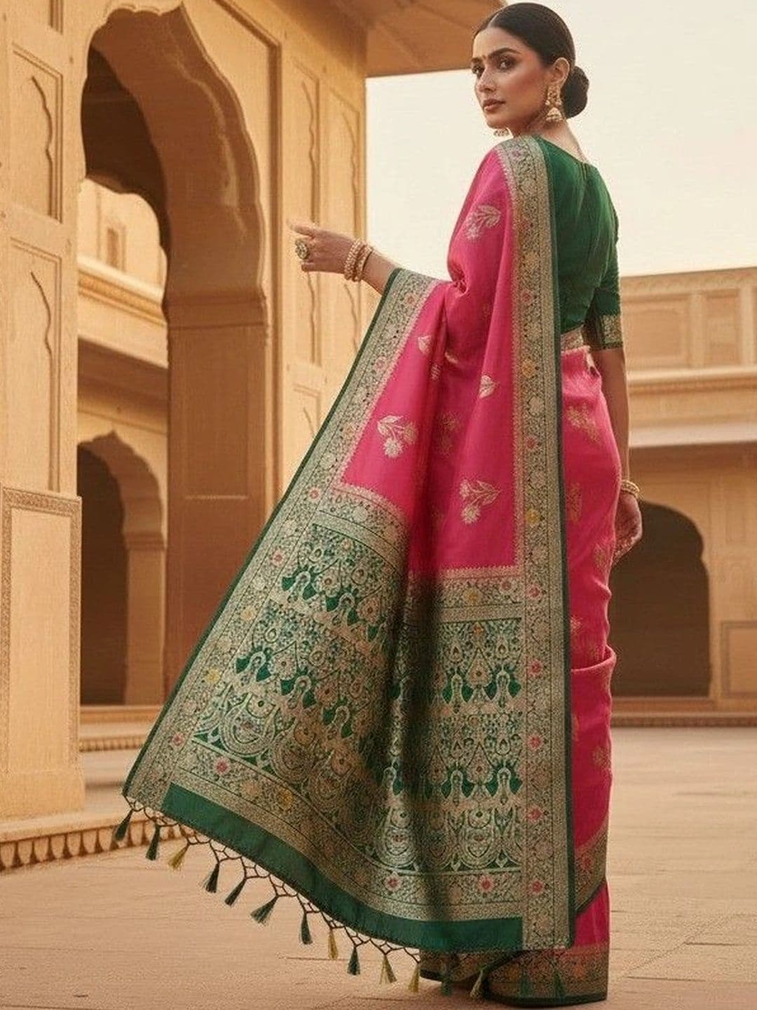 House of Neyvara Woven Design Zari Silk Blend Banarasi Saree thumbnail 2