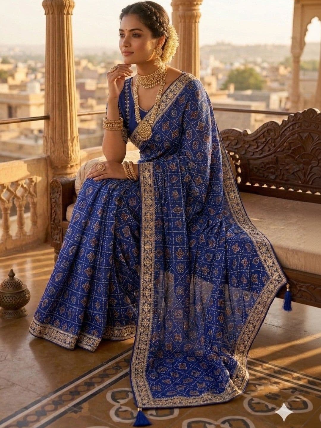 SmileyFashion Bandhani Zari Art Silk Designer Bandhani Saree thumbnail 4