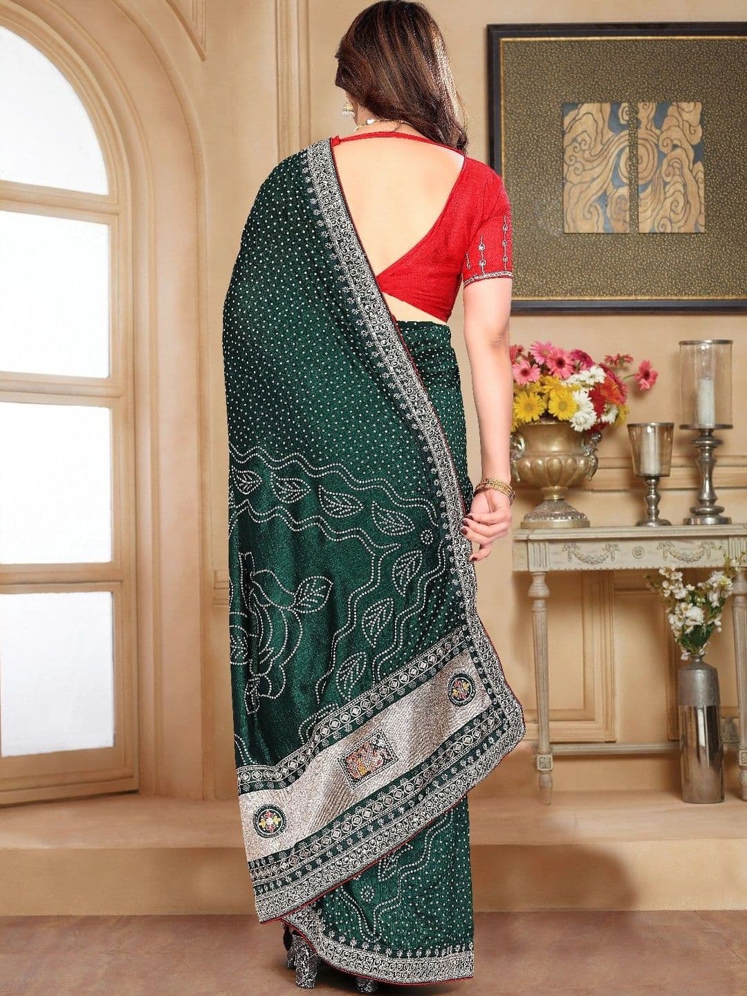 SmileyFashion Bandhani Embroidered Art Silk Designer Saree thumbnail 3