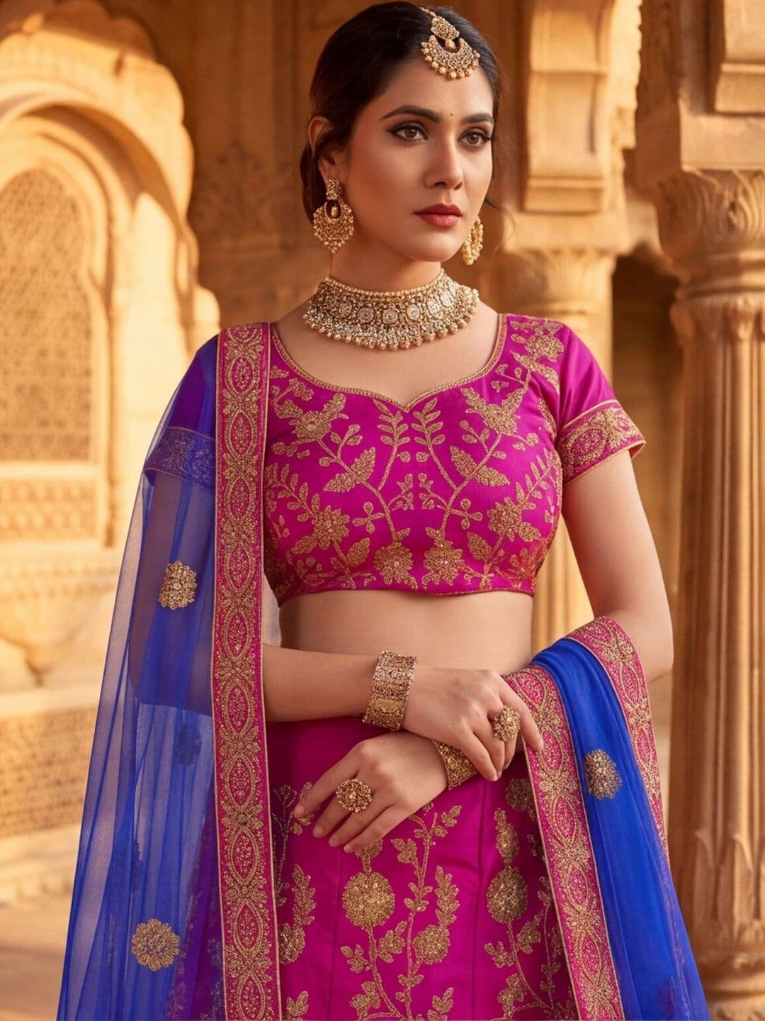 Anouk Rustic Embroidered Semi-Stitched Lehenga & Unstitched Blouse With Dupatta thumbnail 5