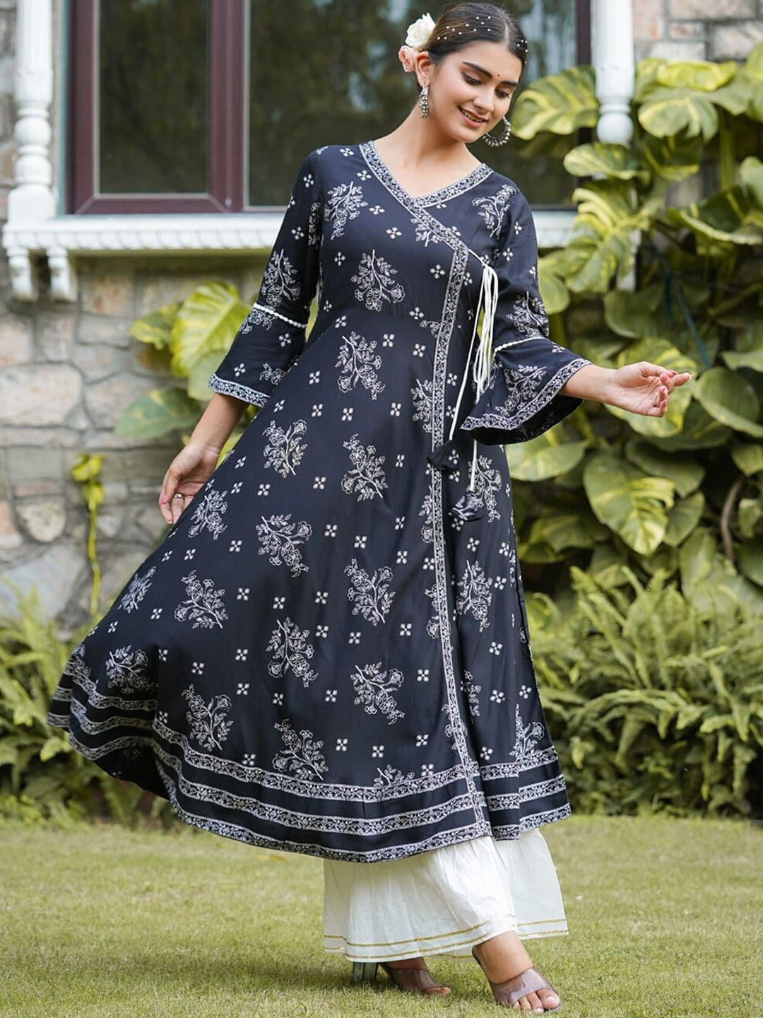 KALINI Floral Printed V-Neck Angrakha Kurta thumbnail 2