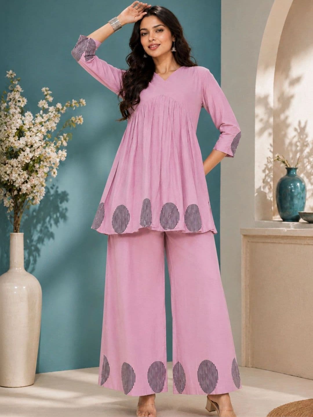 KALINI Women Printed Empire Pure Cotton Kurta with Palazzos thumbnail 5