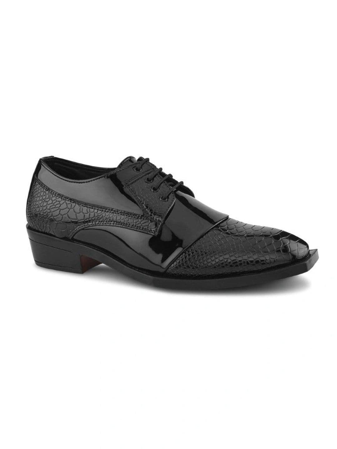 House of Pataudi Men Textured Synthetic Patent Square Toe Lace-Ups Derbys Formal Shoes thumbnail 6